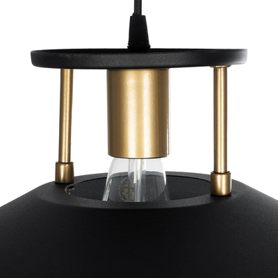 GloboStar® BILLA 203-0042 Vintage Κρεμαστό Φωτιστικό Καμπάνα Μονόφωτο 1 x E27 IP20 Μαύρο & Χρυσό Μέταλλο - M30.5 x Π30.5 x Υ20cm