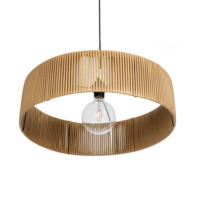 GloboStar® KYCLOS 203-0044 Boho Κρεμαστό Φωτιστικό Καπέλο Μονόφωτο 1 x E27 IP20 Μπέζ Rattan - M55 x Π55 x Υ20cm