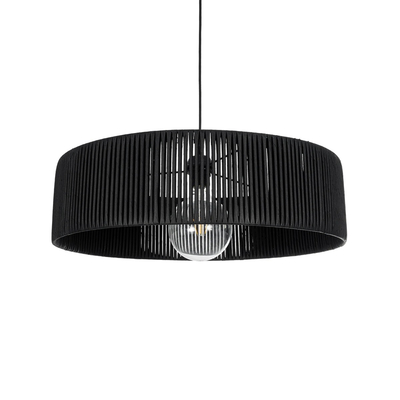 GloboStar® KYCLOS 203-0046 Boho Κρεμαστό Φωτιστικό Καπέλο Μονόφωτο 1 x E27 IP20 Μαύρο Rattan - M55 x Π55 x Υ20cm