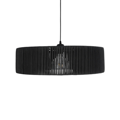 GloboStar® KYCLOS 203-0046 Boho Κρεμαστό Φωτιστικό Καπέλο Μονόφωτο 1 x E27 IP20 Μαύρο Rattan - M55 x Π55 x Υ20cm