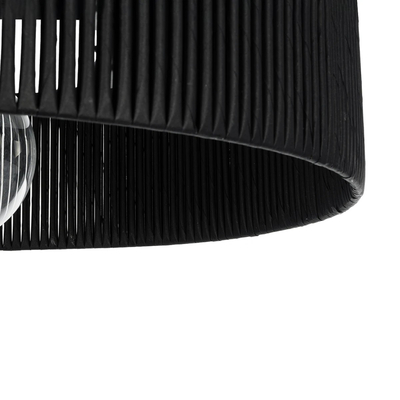 GloboStar® KYCLOS 203-0046 Boho Κρεμαστό Φωτιστικό Καπέλο Μονόφωτο 1 x E27 IP20 Μαύρο Rattan - M55 x Π55 x Υ20cm