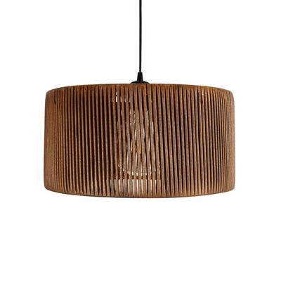 GloboStar® KYCLOS 203-0047 Boho Κρεμαστό Φωτιστικό Καπέλο Μονόφωτο 1 x E27 IP20 Καφέ Rattan - M40 x Π40 x Υ25.5cm