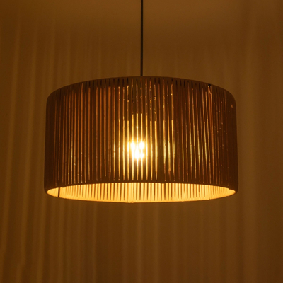 GloboStar® KYCLOS 203-0049 Boho Κρεμαστό Φωτιστικό Καπέλο Μονόφωτο 1 x E27 IP20 Μπεζ Rattan - M40 x Π40 x Υ25.5cm