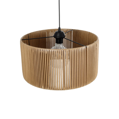 GloboStar® KYCLOS 203-0049 Boho Κρεμαστό Φωτιστικό Καπέλο Μονόφωτο 1 x E27 IP20 Μπεζ Rattan - M40 x Π40 x Υ25.5cm