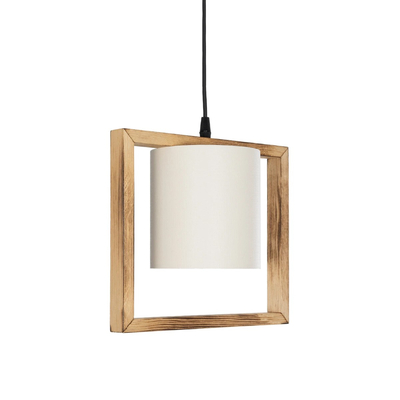 GloboStar® CUP 203-0050 Vintage Κρεμαστό Φωτιστικό Ανάρτηση Μονόφωτο 1 x E27 IP20 Μπεζ Ξύλο με Λευκό Ύφασμα - Μ28 x Π14 x Υ24cm