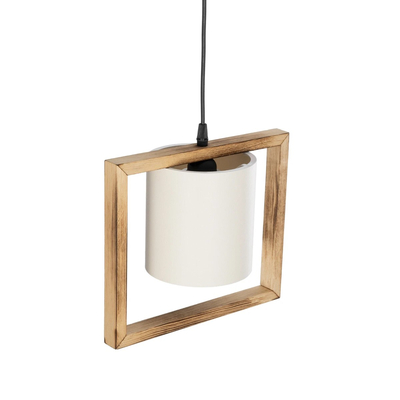 GloboStar® CUP 203-0050 Vintage Κρεμαστό Φωτιστικό Ανάρτηση Μονόφωτο 1 x E27 IP20 Μπεζ Ξύλο με Λευκό Ύφασμα - Μ28 x Π14 x Υ24cm