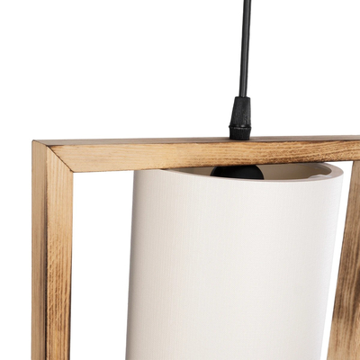 GloboStar® CUP 203-0050 Vintage Κρεμαστό Φωτιστικό Ανάρτηση Μονόφωτο 1 x E27 IP20 Μπεζ Ξύλο με Λευκό Ύφασμα - Μ28 x Π14 x Υ24cm