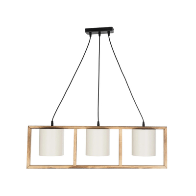 GloboStar® CUP 203-0051 Vintage Κρεμαστό Φωτιστικό Ανάρτηση Τρίφωτο 3 x E27 IP20 Μπεζ Ξύλο με Λευκό Ύφασμα - Μ80 x Π14 x Υ24cm