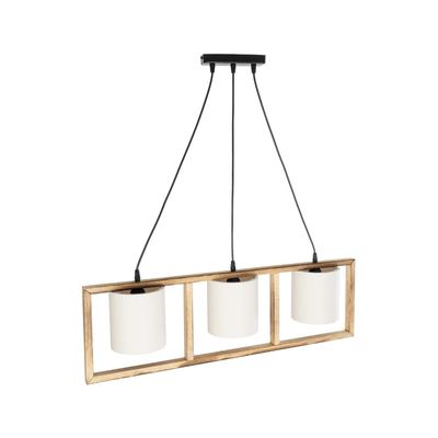 GloboStar® CUP 203-0051 Vintage Κρεμαστό Φωτιστικό Ανάρτηση Τρίφωτο 3 x E27 IP20 Μπεζ Ξύλο με Λευκό Ύφασμα - Μ80 x Π14 x Υ24cm