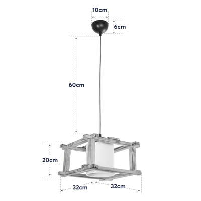 GloboStar® CUP 203-0053 Vintage Κρεμαστό Φωτιστικό Πλέγμα Μονόφωνο 1 x E27 IP20 Μπεζ Ξύλο με Λευκό Ύφασμα - Μ32 x Π32 x Υ20cm