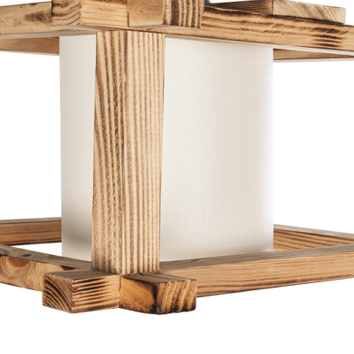 GloboStar® CUP 203-0053 Vintage Κρεμαστό Φωτιστικό Πλέγμα Μονόφωνο 1 x E27 IP20 Μπεζ Ξύλο με Λευκό Ύφασμα - Μ32 x Π32 x Υ20cm