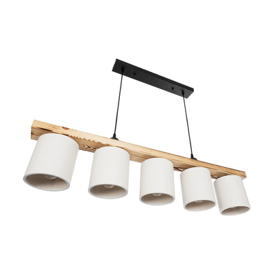 GloboStar® CUP 203-0054 Vintage Κρεμαστό Φωτιστικό Ράγα Πολύφωτο 5 x E27 IP20 Μπεζ Ξύλο με Λευκό Ύφασμα - Μ100 x Π14 x Υ71cm