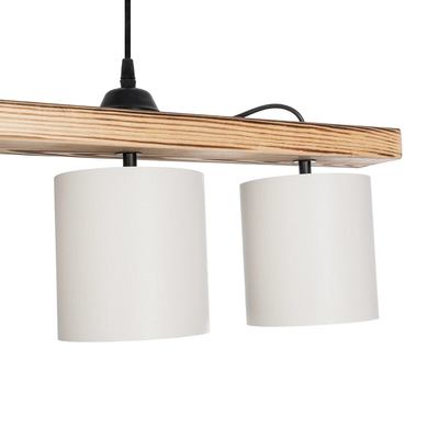 GloboStar® CUP 203-0054 Vintage Κρεμαστό Φωτιστικό Ράγα Πολύφωτο 5 x E27 IP20 Μπεζ Ξύλο με Λευκό Ύφασμα - Μ100 x Π14 x Υ71cm