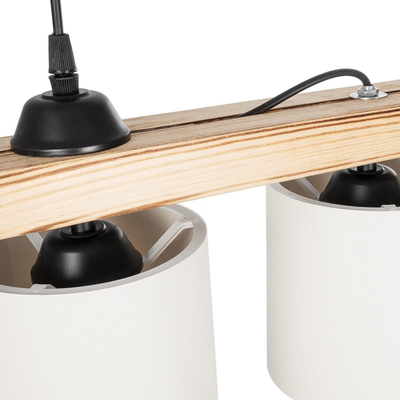 GloboStar® CUP 203-0054 Vintage Κρεμαστό Φωτιστικό Ράγα Πολύφωτο 5 x E27 IP20 Μπεζ Ξύλο με Λευκό Ύφασμα - Μ100 x Π14 x Υ71cm