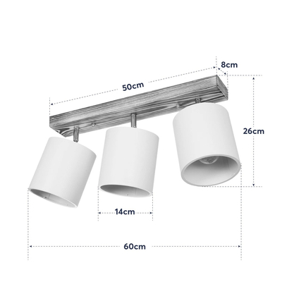 GloboStar® CUP 203-0055 Vintage Φωτιστικό Οροφής Ράγα Τρίφωτο 3 x E27 IP20 Μπεζ Ξύλο με Λευκό Ύφασμα - Μ60 x Π14 x Υ26cm