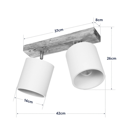 GloboStar® CUP 203-0056 Vintage Φωτιστικό Οροφής Ράγα Δίφωτο 2 x E27 IP20 Μπεζ Ξύλο με Λευκό Ύφασμα - Μ42 x Π14 x Υ26cm
