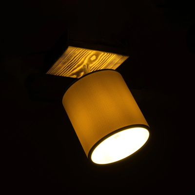 GloboStar® CUP 203-0057 Vintage Φωτιστικό Οροφής Σποτ Μονόφωτο 1 x E27 IP20 Μπεζ Ξύλο με Λευκό Ύφασμα - Μ14.5 x Π14.5 x Υ25cm