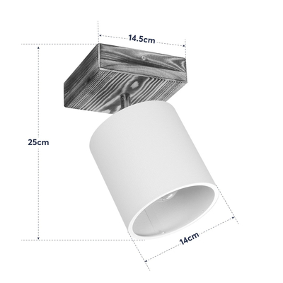 GloboStar® CUP 203-0057 Vintage Φωτιστικό Οροφής Σποτ Μονόφωτο 1 x E27 IP20 Μπεζ Ξύλο με Λευκό Ύφασμα - Μ14.5 x Π14.5 x Υ25cm