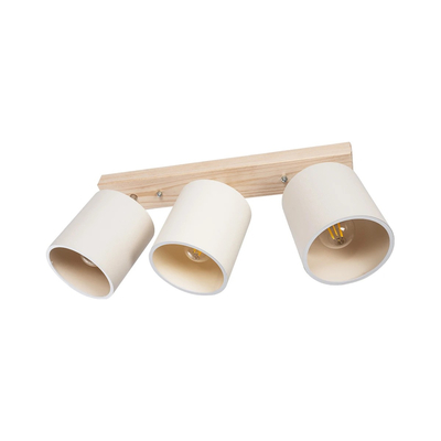 GloboStar® CUP 203-0058 Vintage Φωτιστικό Οροφής Ράγα Τρίφωτο 3 x E27 IP20 Μπέζ Ξύλο με Λευκό Ύφασμα - Μ60 x Π14 x Υ26cm