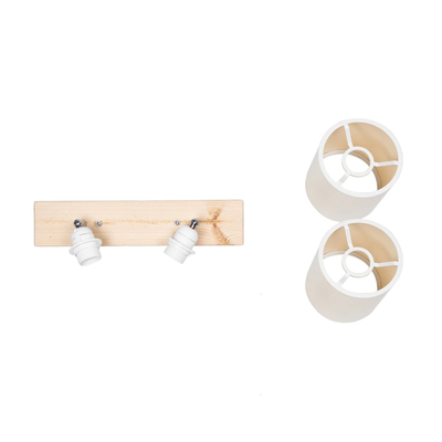 GloboStar® CUP 203-0059 Vintage Φωτιστικό Οροφής Ράγα Δίφωτο 2 x E27 IP20 Μπέζ Ξύλο με Λευκό Ύφασμα - Μ42 x Π14 x Υ26cm