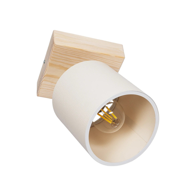 GloboStar® CUP 203-0060 Vintage Φωτιστικό Οροφής Σποτ Μονόφωτο 1 x E27 IP20 Μπέζ Ξύλο με Λευκό Ύφασμα - Μ14.5 x Π14.5 x Υ25cm