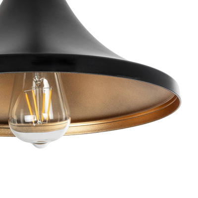 GloboStar® BELFRY 203-0077 Μοντέρνο Κρεμαστό Φωτιστικό Καμπάνα Μονόφωτο 1 x E27 IP20 Μαύρο & Χρυσό Πλαστικό - Μ29.5 x Π29.5 x Υ22cm