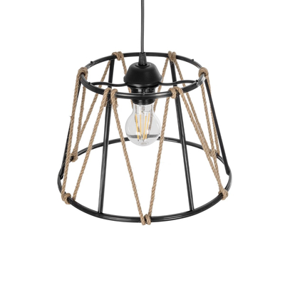 GloboStar® JUTE 203-0090 Μοντέρνο Κρεμαστό Φωτιστικό Σχοινί Μονόφωτο 1 x E27 IP20 Μαύρο Πλαστικό με Μπεζ Σχοινί - Μ30 x Π30 x Υ23cm