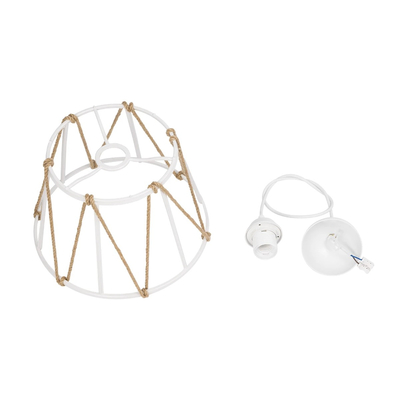 GloboStar® JUTE 203-0091 Μοντέρνο Κρεμαστό Φωτιστικό Σχοινί Μονόφωτο 1 x E27 IP20 Λευκό Πλαστικό με Μπεζ Σχοινί - Μ30 x Π30 x Υ23cm