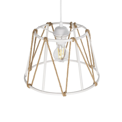 GloboStar® JUTE 203-0091 Μοντέρνο Κρεμαστό Φωτιστικό Σχοινί Μονόφωτο 1 x E27 IP20 Λευκό Πλαστικό με Μπεζ Σχοινί - Μ30 x Π30 x Υ23cm
