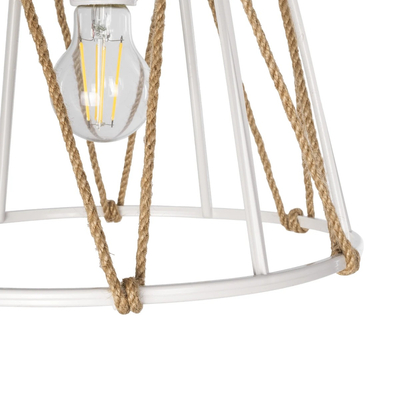 GloboStar® JUTE 203-0091 Μοντέρνο Κρεμαστό Φωτιστικό Σχοινί Μονόφωτο 1 x E27 IP20 Λευκό Πλαστικό με Μπεζ Σχοινί - Μ30 x Π30 x Υ23cm