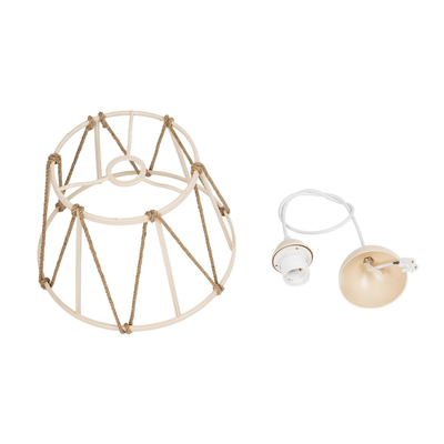 GloboStar® JUTE 203-0092 Μοντέρνο Κρεμαστό Φωτιστικό Σχοινί Μονόφωτο 1 x E27 IP20 Μπεζ Πλαστικό με Μπεζ Σχοινί - Μ30 x Π30 x Υ23cm