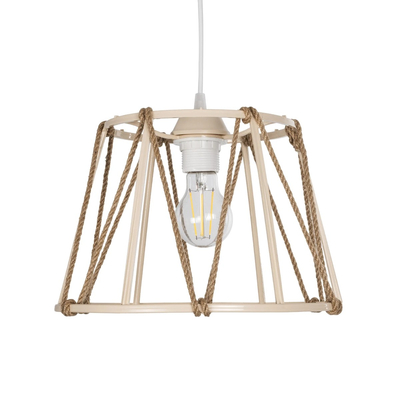 GloboStar® JUTE 203-0092 Μοντέρνο Κρεμαστό Φωτιστικό Σχοινί Μονόφωτο 1 x E27 IP20 Μπεζ Πλαστικό με Μπεζ Σχοινί - Μ30 x Π30 x Υ23cm