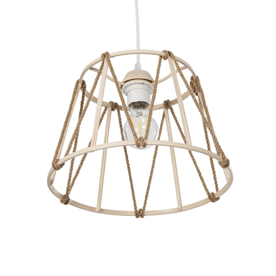 GloboStar® JUTE 203-0092 Μοντέρνο Κρεμαστό Φωτιστικό Σχοινί Μονόφωτο 1 x E27 IP20 Μπεζ Πλαστικό με Μπεζ Σχοινί - Μ30 x Π30 x Υ23cm