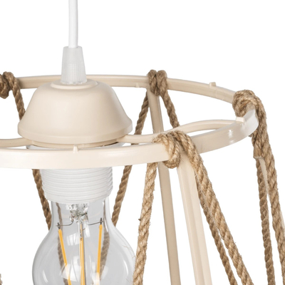GloboStar® JUTE 203-0092 Μοντέρνο Κρεμαστό Φωτιστικό Σχοινί Μονόφωτο 1 x E27 IP20 Μπεζ Πλαστικό με Μπεζ Σχοινί - Μ30 x Π30 x Υ23cm