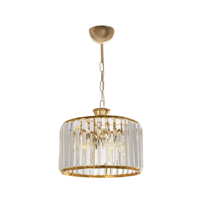 GloboStar® GLAMOROUS 203-0094 Κλασικό Κρεμαστό Φωτιστικό Κρύσταλλα Τρίφωτο 3 x E27 IP20 Χρυσό Μεταλλό με Διάφανο Κρύσταλλο - Μ28 x Π28 x Υ21.5cm