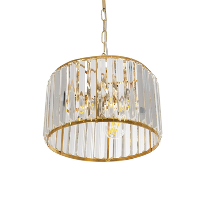 GloboStar® GLAMOROUS 203-0094 Κλασικό Κρεμαστό Φωτιστικό Κρύσταλλα Τρίφωτο 3 x E27 IP20 Χρυσό Μεταλλό με Διάφανο Κρύσταλλο - Μ28 x Π28 x Υ21.5cm