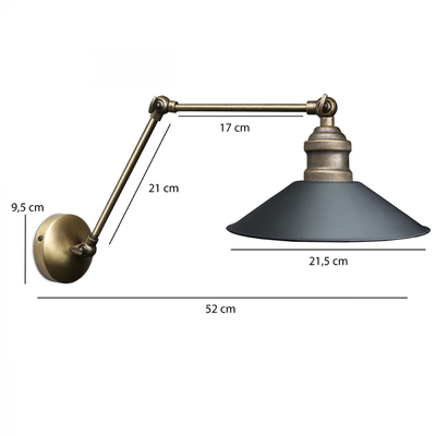 GloboStar® HAWK 204-0114 Μοντέρνο Επιτοίχειο Φωτιστικό Απλίκα Μονόφωτο 1 x E27 IP20 Χρυσό Μέταλλο με Μαύρο Πλαστικό - Μ21,5 x Π21,5 x Υ52cm