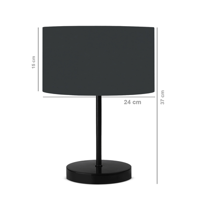 GloboStar® LARA 204-0076 Μοντέρνο Eπιτραπέζιο Φωτιστικό Μονόφωτο 1 x E27 IP20 Μαύρο Μέταλλο με Γκρι Ύφασμα - Μ24 x Π24 x Υ35cm