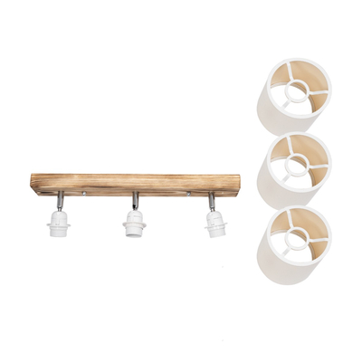 GloboStar® CUP 203-0055 Vintage Φωτιστικό Οροφής Ράγα Τρίφωτο 3 x E27 IP20 Μπεζ Ξύλο με Λευκό Ύφασμα - Μ60 x Π14 x Υ26cm