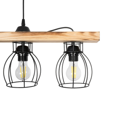 GloboStar® BARISTA 203-0095 Vintage Κρεμαστό Φωτιστικό Ράγα Πολύφωτο 5 x E27 IP20 Μαύρο Μεταλλό με Μπεζ Ξύλο - Μ50 x Π8 x Υ3cm