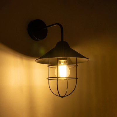 GloboStar® CAGE 203-0096 Vintage Επιτοίχιο Φωτιστικό Απλίκα Μονόφωτο 1 x E27 IP20 Μαύρο Μέταλλο - M22 x Π28 x Υ35cm
