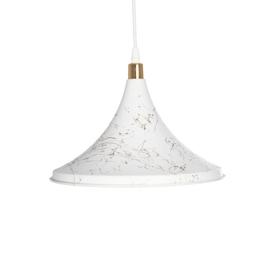 GloboStar® MARBLE 203-0098 Μοντέρνο Κρεμαστό Φωτιστικό Καμπάνα Μονόφωτο 1 x E27 IP20 Λεύκο & Χρυσό Πλαστικό - Μ30 x Π30 x Υ20cm