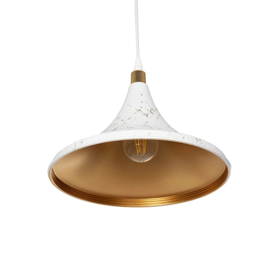 GloboStar® MARBLE 203-0098 Μοντέρνο Κρεμαστό Φωτιστικό Καμπάνα Μονόφωτο 1 x E27 IP20 Λεύκο & Χρυσό Πλαστικό - Μ30 x Π30 x Υ20cm