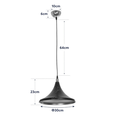 GloboStar® MARBLE 203-0099 Μοντέρνο Κρεμαστό Φωτιστικό Καμπάνα Μονόφωτο 1 x E27 IP20 Μαύρο & Χρυσό Πλαστικό - Μ30 x Π30 x Υ20cm