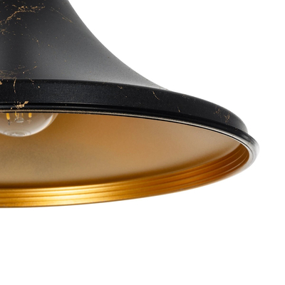 GloboStar® MARBLE 203-0099 Μοντέρνο Κρεμαστό Φωτιστικό Καμπάνα Μονόφωτο 1 x E27 IP20 Μαύρο & Χρυσό Πλαστικό - Μ30 x Π30 x Υ20cm