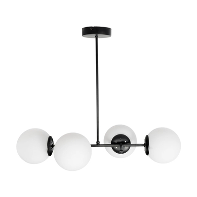 GloboStar® GLOBUS 203-0104 Μοντέρνο Φωτιστικό Οροφής Ράγα Πολύφωτο 4 x E27 IP20 Μαύρο Μέταλλο με Λευκό Γυαλί - Μ70 x Π34 x Υ15cm