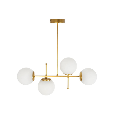 GloboStar® GLOBUS 203-0105 Μοντέρνο Φωτιστικό Οροφής Ράγα Πολύφωτο 4 x E27 IP20 Χρυσό Μέταλλο με Λευκό Γυαλί - Μ70 x Π15 x Υ34cm