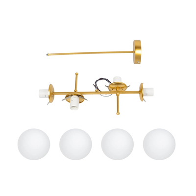 GloboStar® GLOBUS 203-0105 Μοντέρνο Φωτιστικό Οροφής Ράγα Πολύφωτο 4 x E27 IP20 Χρυσό Μέταλλο με Λευκό Γυαλί - Μ70 x Π15 x Υ34cm