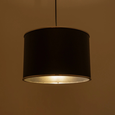 GloboStar® ELECTRA 203-0111 Μοντέρνο Κρεμαστό Φωτιστικό Καπέλο Μονόφωτο 1 x E27 IP20 Mαύρο Ύφασμα με Ασημί Μέταλλο - Μ30 x Π30 x Υ23cm