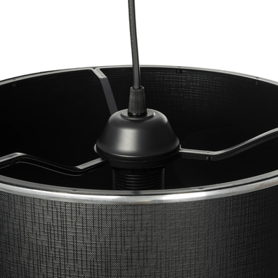 GloboStar® ELECTRA 203-0111 Μοντέρνο Κρεμαστό Φωτιστικό Καπέλο Μονόφωτο 1 x E27 IP20 Mαύρο Ύφασμα με Ασημί Μέταλλο - Μ30 x Π30 x Υ23cm